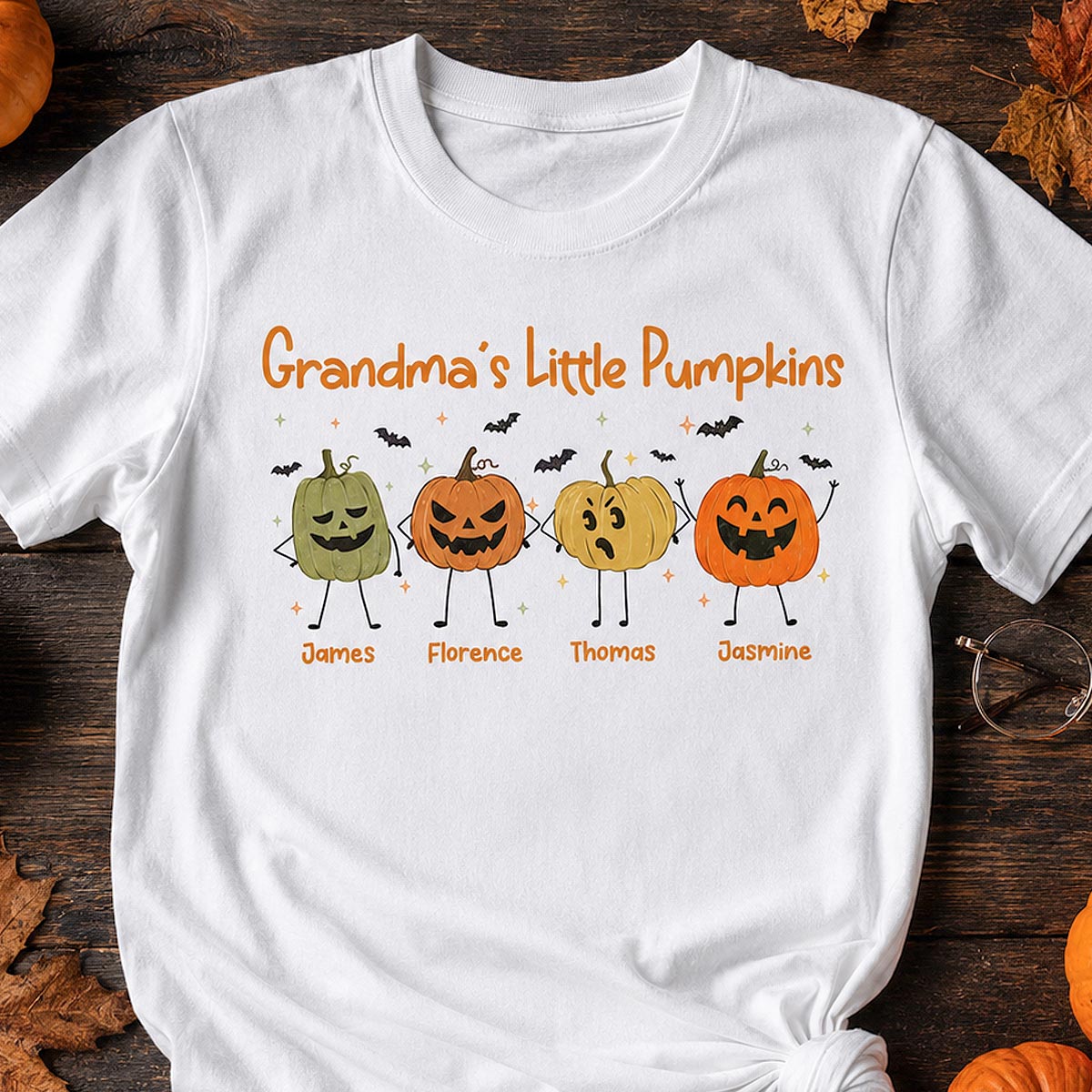 Grandma's Little Pumpkins Doodle Jack-o'-lantern Pumpkins - Personalized Shirt - Perfect Halloween Costume For Grandma, Mom