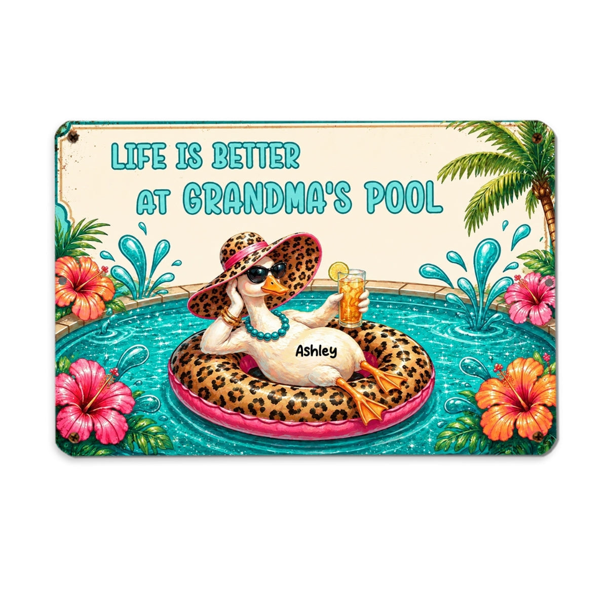 Life Is Better At Grandma's Pool - Personalized Metal Sign - Gift For Grandma, Summer Decorations