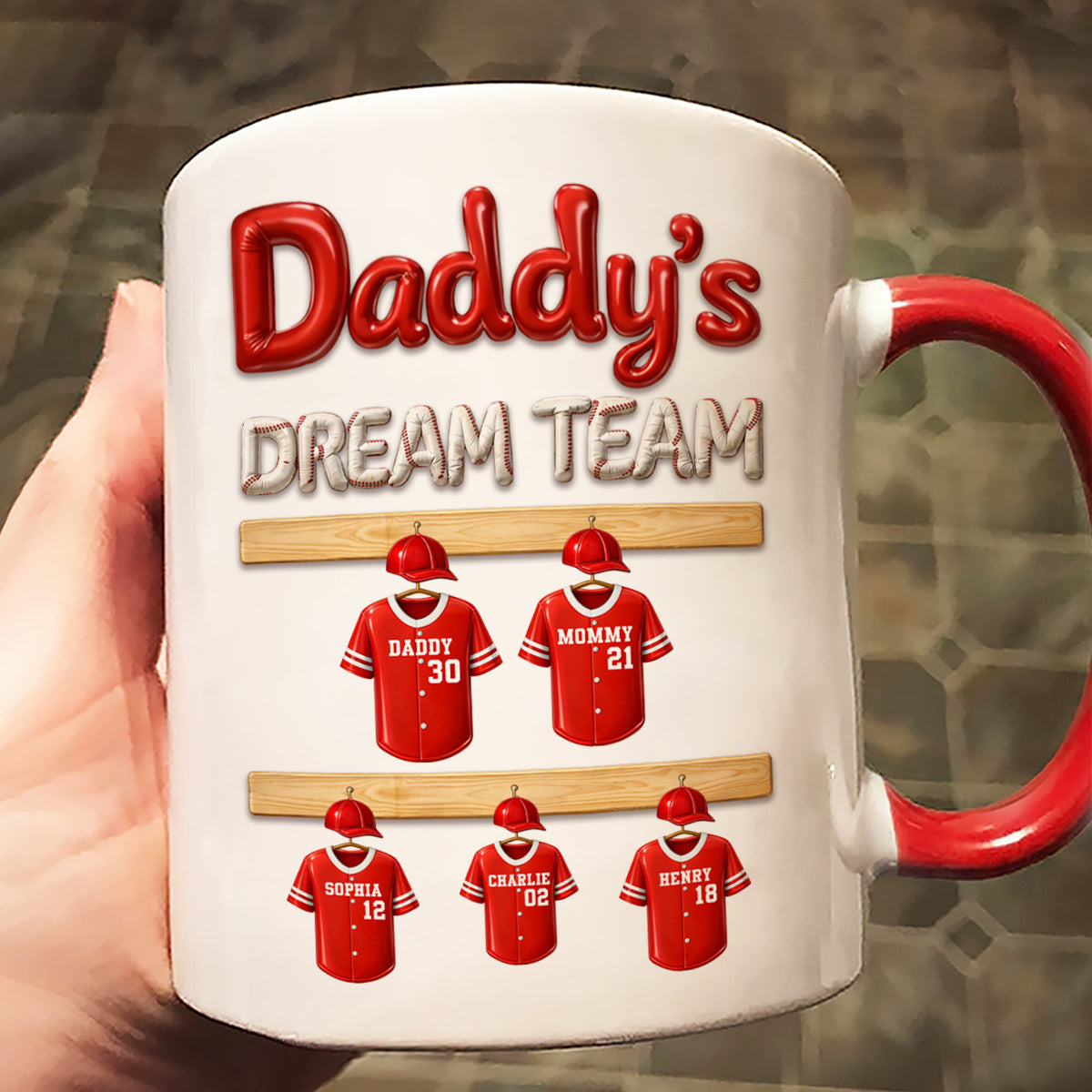 Daddy's Dream Team Baseball Family - Personalized Mug - Gift For Dad, Gift For Family
