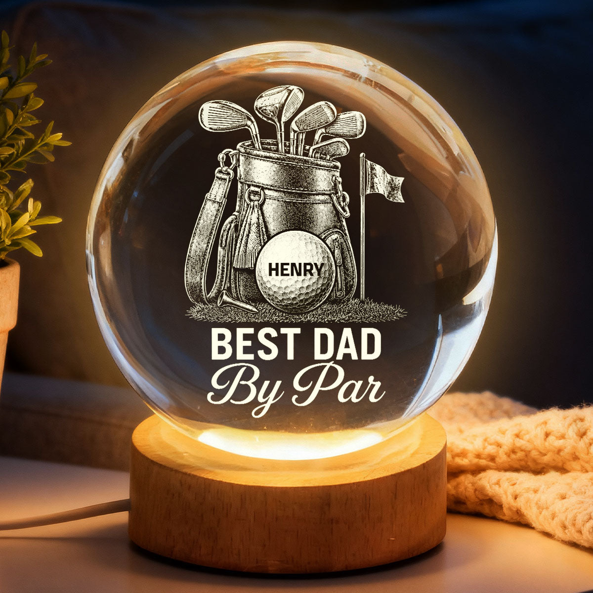 Best Dad By Par Golf Dad - Personalized Crystal Ball LED Night Light -  Gift For Dad, Golf Lover