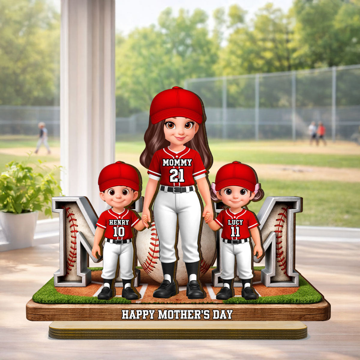 Baseball Mom And Kids Together - Personalized 2-Layered Wooden Plaque - Mother's Day Gift For Baseball Mom, Gift For Wife