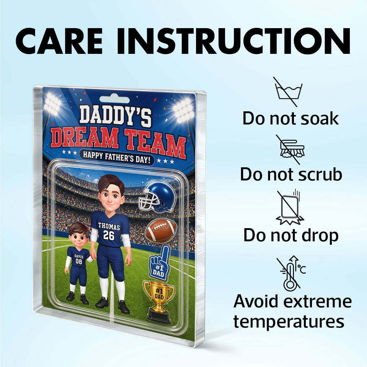 American Football Dad Daddy's Dream Team - Personalized Acrylic Block Plaque -  Gift For Football Dad, Husband