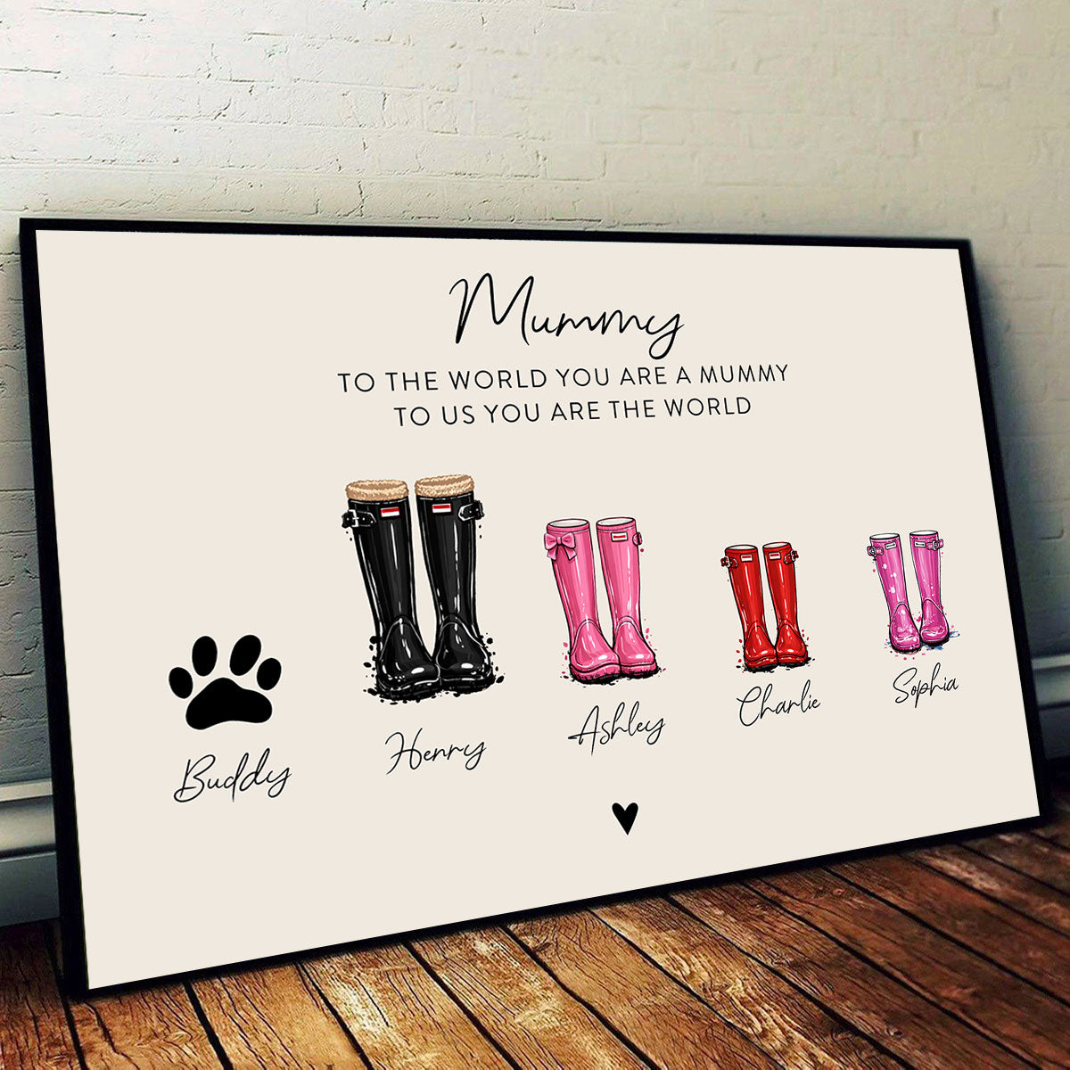 Custom Family Wellie Boot Print - Personalised Poster - Sentimental Mother's Day Gift for Mum, Heartfelt Keepsake Art