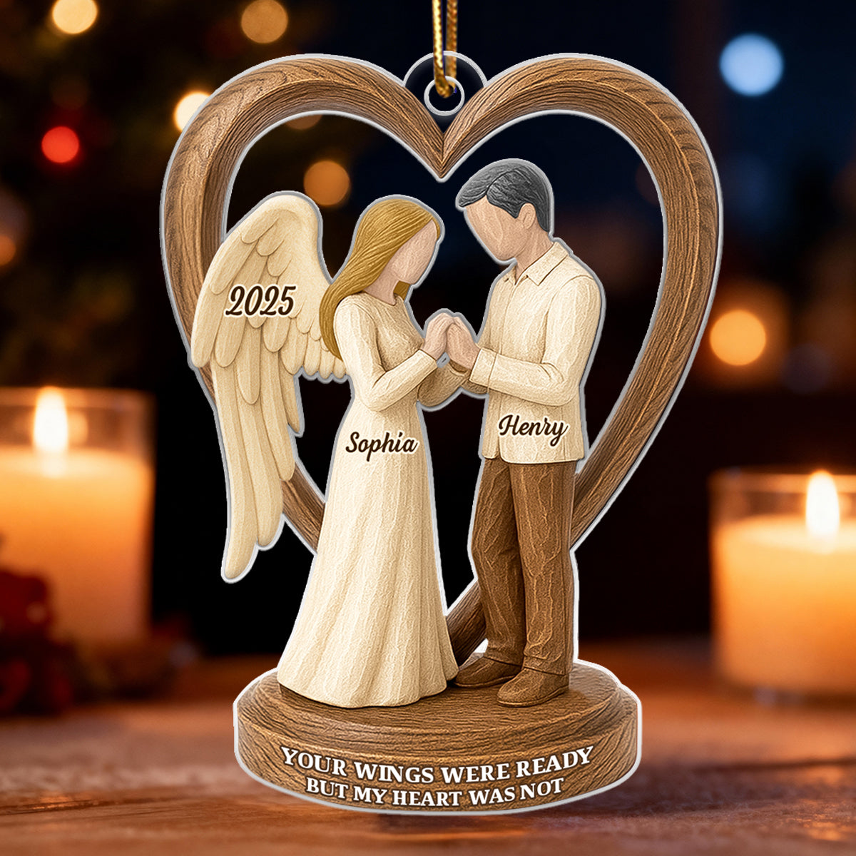 Couple Memorial Wooden Figurines - Personalized Acrylic Ornament - Memorial Christmas Gift For Him, For Her, For Couple