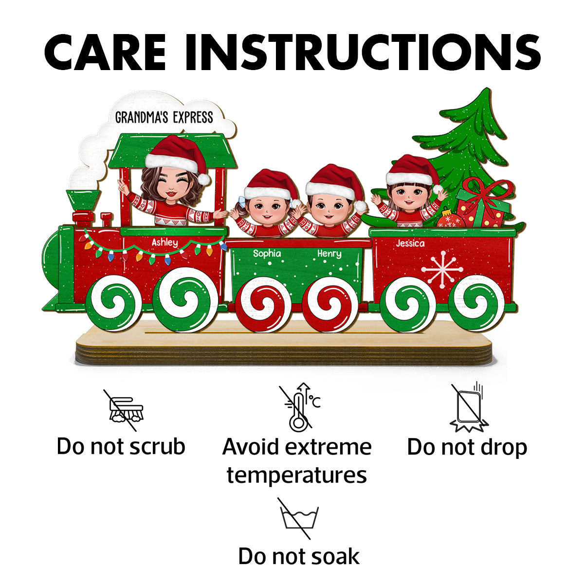 Cute Kids On Christmas Train Personalized 2-Layer Standing Wooden Plaque