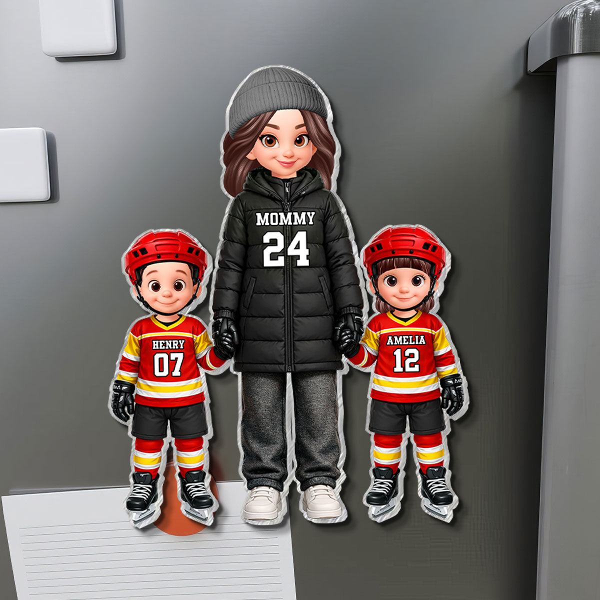 Hockey Mom And Kids - Personalized Acrylic Fridge Magnet - Heartfelt Gift For Hockey Mom, Gift For Wife