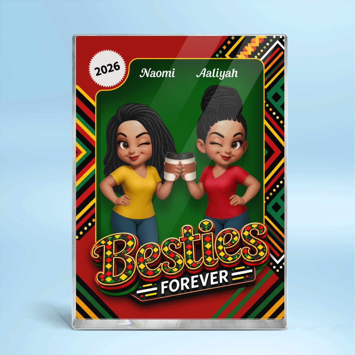 Tribal Pattern Besties Forever - Personalized Acrylic Block Plaque - Birthday Gift, Gift For Best Friends