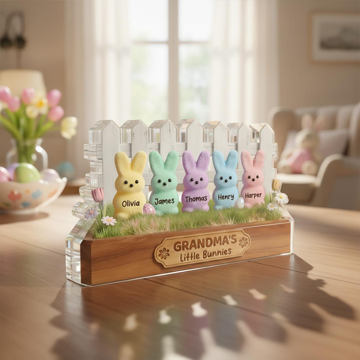 Easter Grandma Little Bunnies - Personalized Acrylic Block Plaque - Gift For Grandma, Easter Decoration