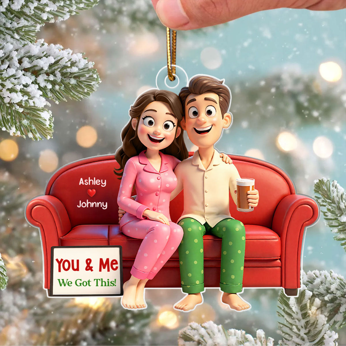 Cartoon Couple You & Me We Got This - Personalized Acrylic Ornament - Christmas Gift for him, Gift for her