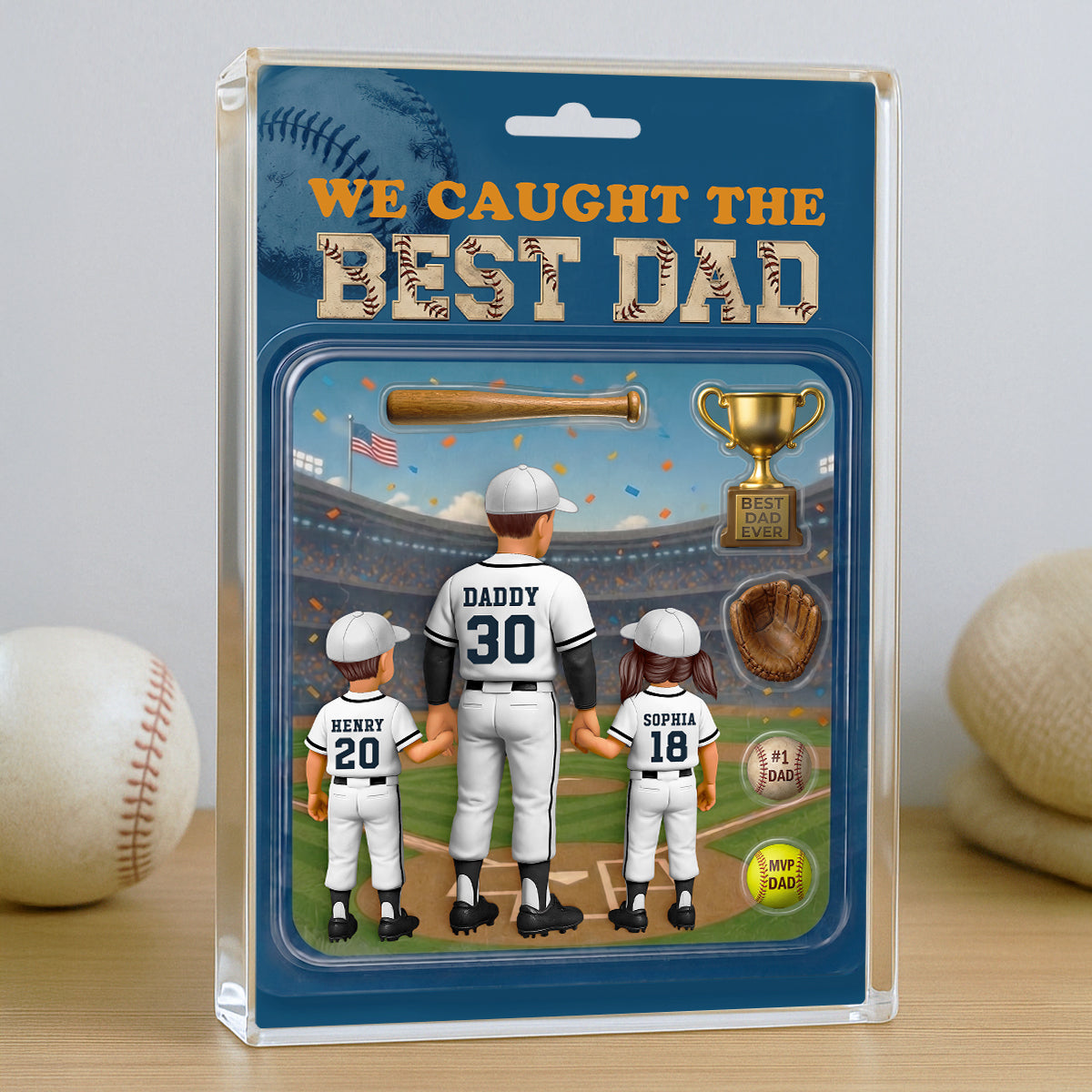 Baseball Dad Action Figure - Personalized Acrylic Block Plaque -  Gift for Dad, Husband