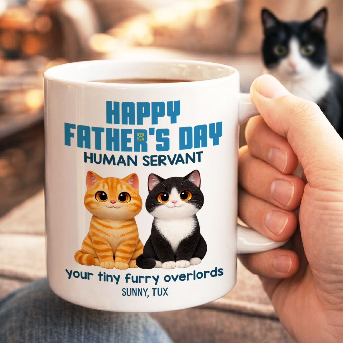 Cat Dad Cute Fluffy Cats Happy Father's Day Human Servant - Personalized Mug - Funny Father's Day Gift For Cat Dad, Cat Lovers