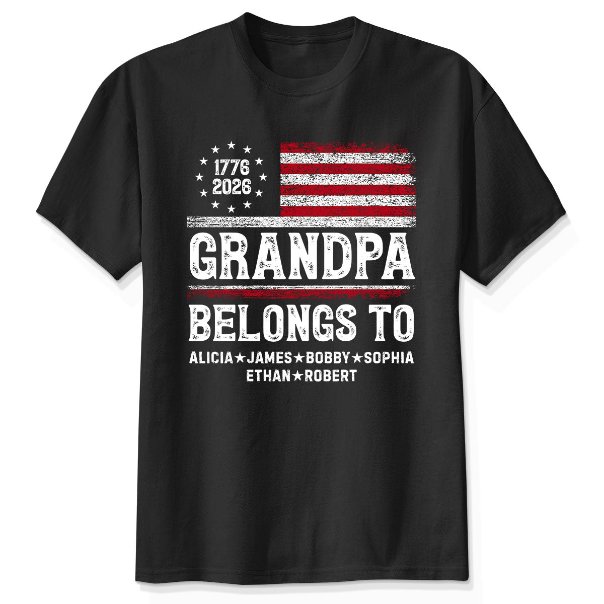 Proud American Grandpa Custom Kids Names Nation Flag American 250th Anniversary - Personalized Shirt - Father's Day Gift For Dad, Grandpa