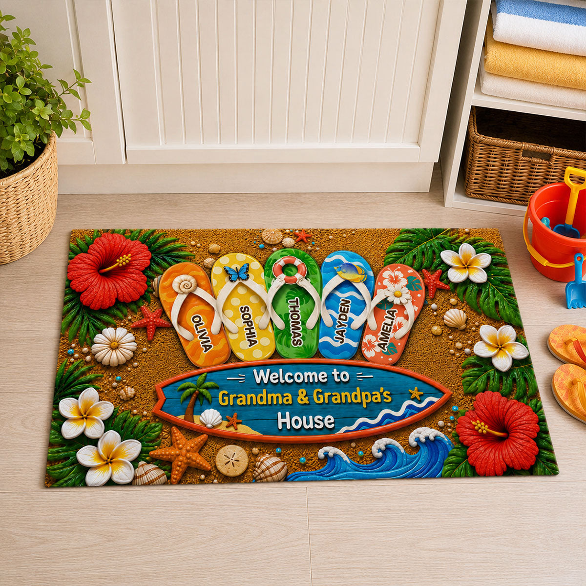 Hello Summer Vibe Welcome To Grandma Grandpa House - Personalized Doormat - Grandparents House Summer Decoration