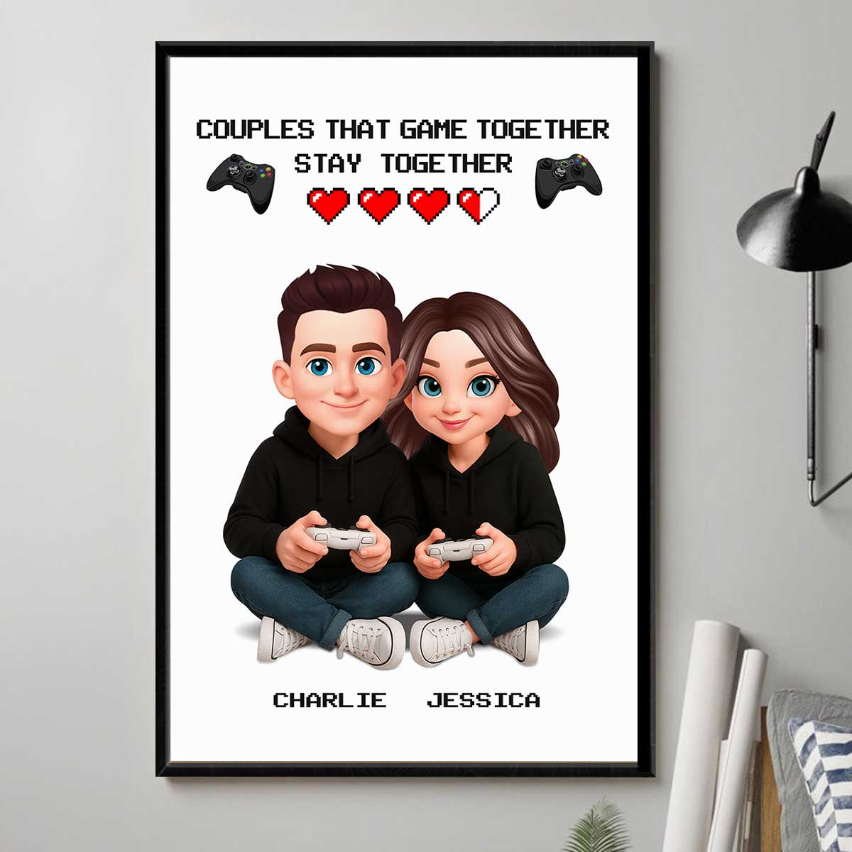 Gaming Couple Game Together Stay Together - Personalized Poster - Heartfelt Valentine, Anniversary Gift For Gamers, For Him, For Her