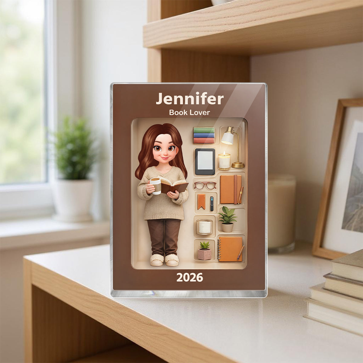 Book Lover 3D Action Figure - Personalized Acrylic Block - Gift for Book Lovers