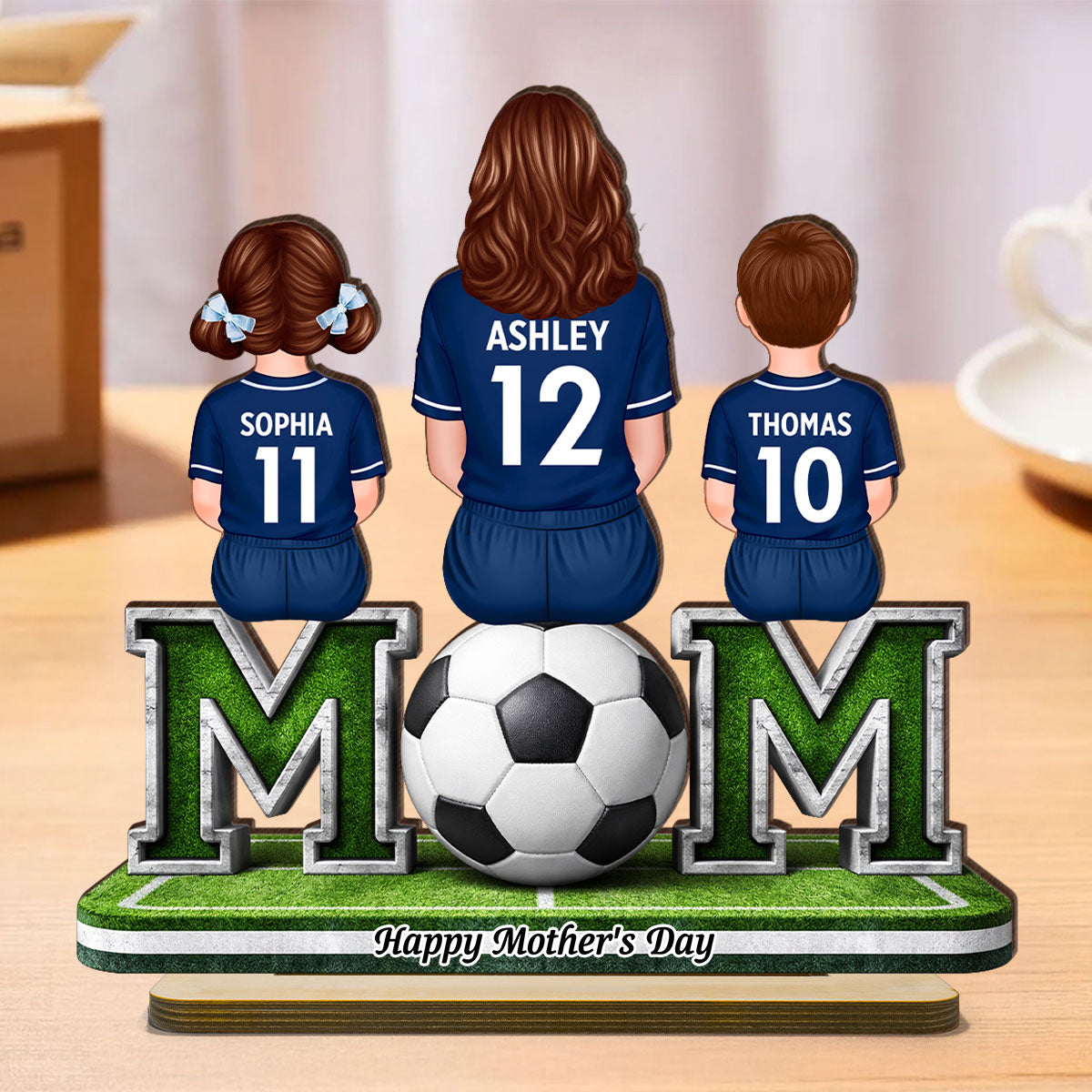Soccer Mom And Kids Sitting Together - Personalized 2-Layered Wooden Plaque - Heartfelt Gift For Soccer Mom, Gift For Wife