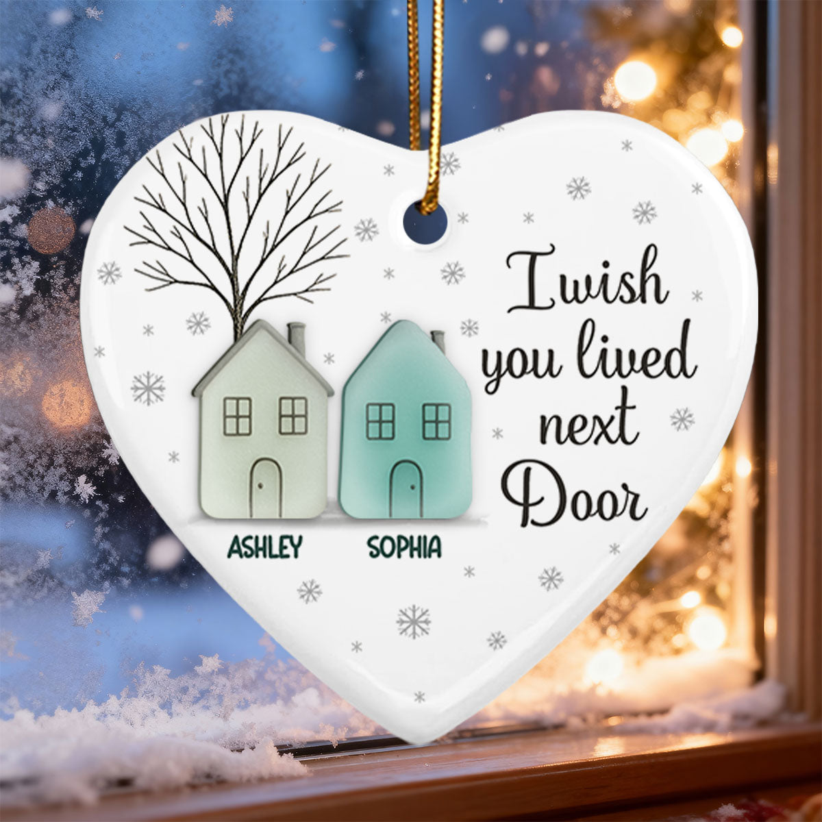 3D Sea Glass Effect Christmas Long Distance Besties I Wish You Lived Next Door - Personalized Ceramic Ornament With Acrylic Pieces