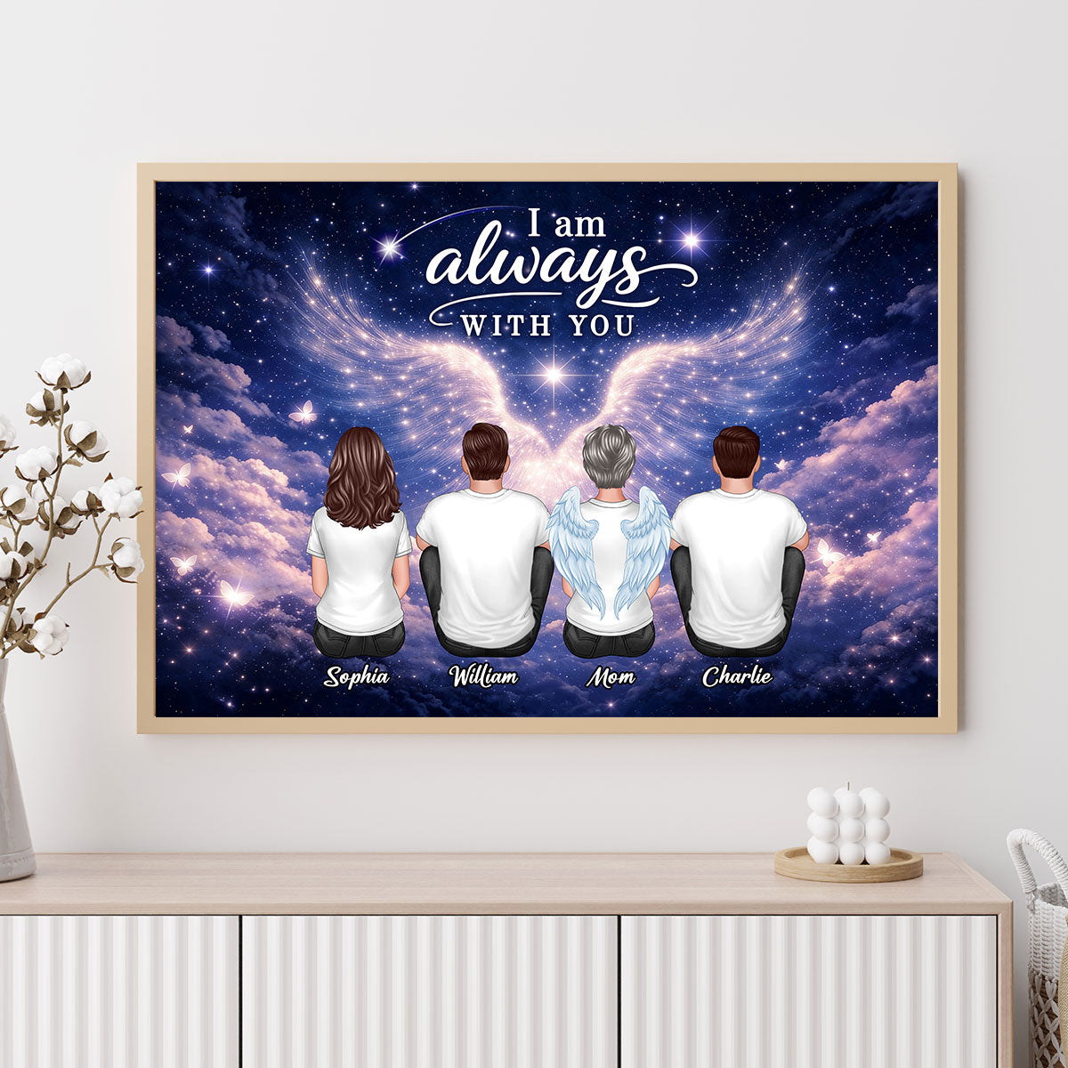 Starry Night Angel Wings Family Memorial Always With You - Personalized Poster - Gift For Memorial, Sympathy Gift, Remembrance Gift