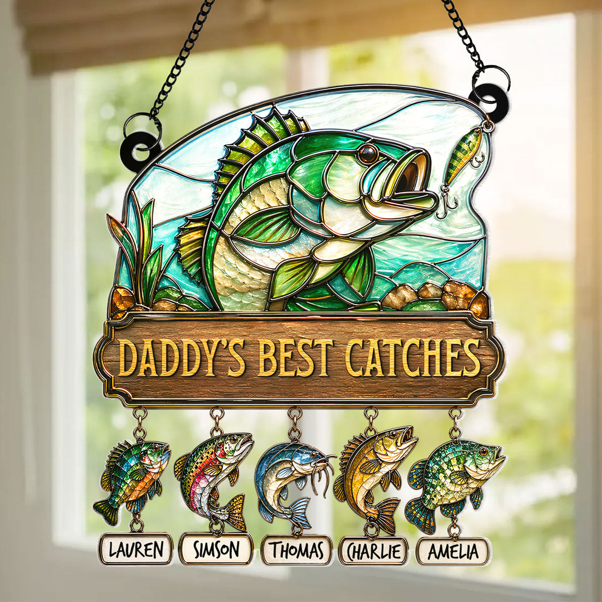 Daddy's Best Catches Fishing - Personalized Suncatcher - Heartfelt Gift For Fishing Dad, Gift For Husband