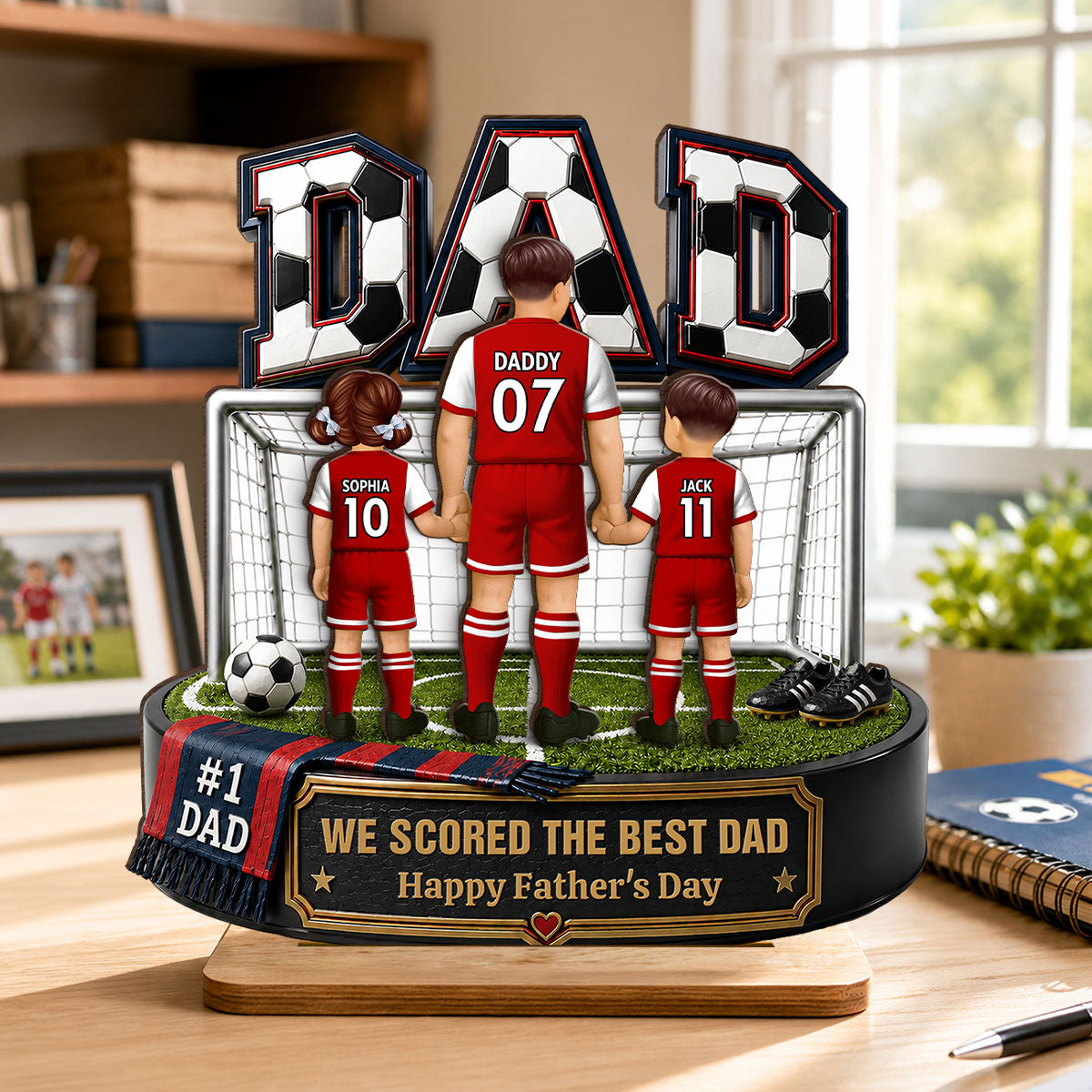 #1 Soccer Dad & Kids Together - Personalized 2-Layered Wooden Plaque - Heartfelt Gift For Dad, Husband