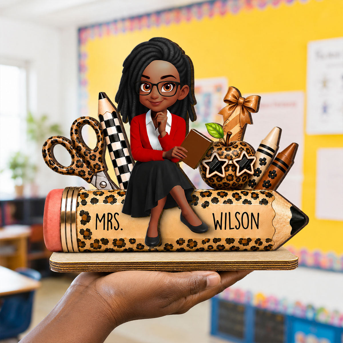 Leopard Style Teacher Life Pencil School Suppliers - Personalized 2-Layered Wooden Plaque - Back To School Gift For Teacher, Classroom Decor