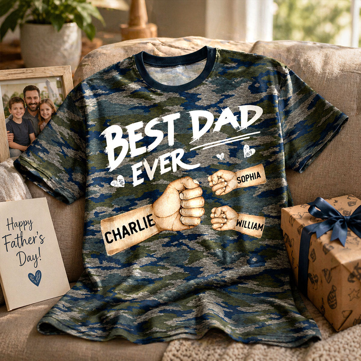 Best Dad Ever Fist Bump Camo Pattern - Personalized Shirt - Father's Day Gift For Husband, Dad, Grandpa