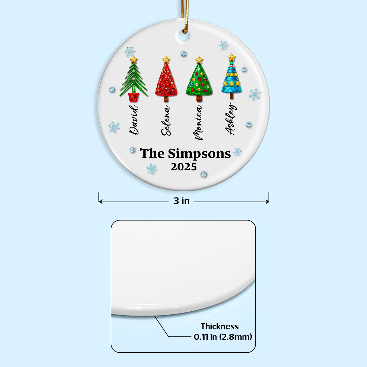 Family Name 3D Crystal Effect Christmas Tree - Personalized Ceramic Ornament - Christmas Gift for Family