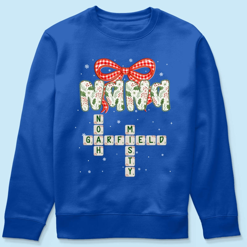 Grandma Coquette Floral Christmas Pattern Crossword Puzzle Art - Personalized Shirt