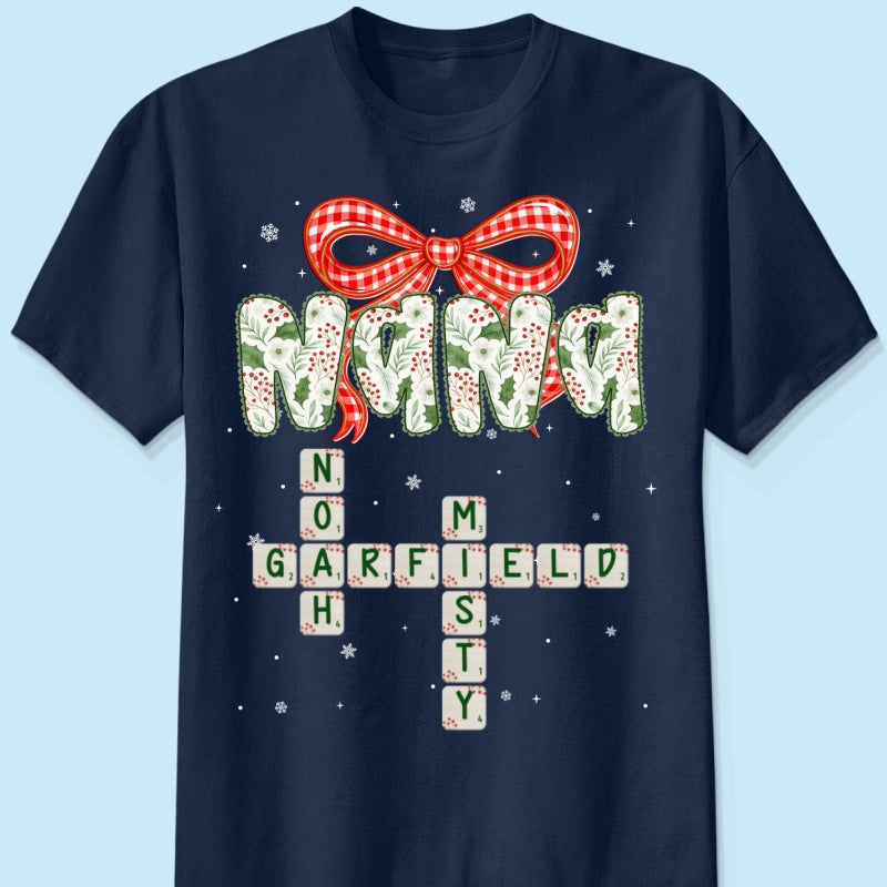 Grandma Coquette Floral Christmas Pattern Crossword Puzzle Art - Personalized Shirt