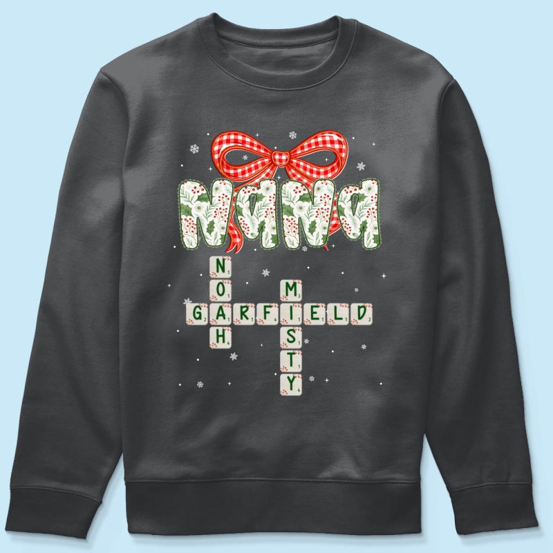 Grandma Coquette Floral Christmas Pattern Crossword Puzzle Art - Personalized Shirt