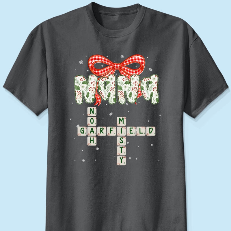 Grandma Coquette Floral Christmas Pattern Crossword Puzzle Art - Personalized Shirt