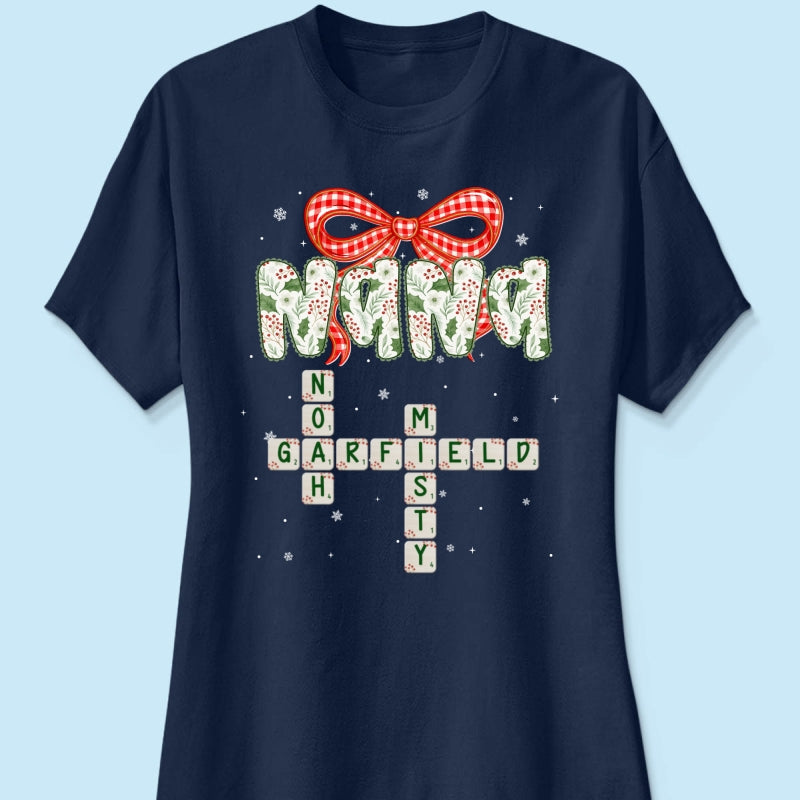 Grandma Coquette Floral Christmas Pattern Crossword Puzzle Art - Personalized Shirt