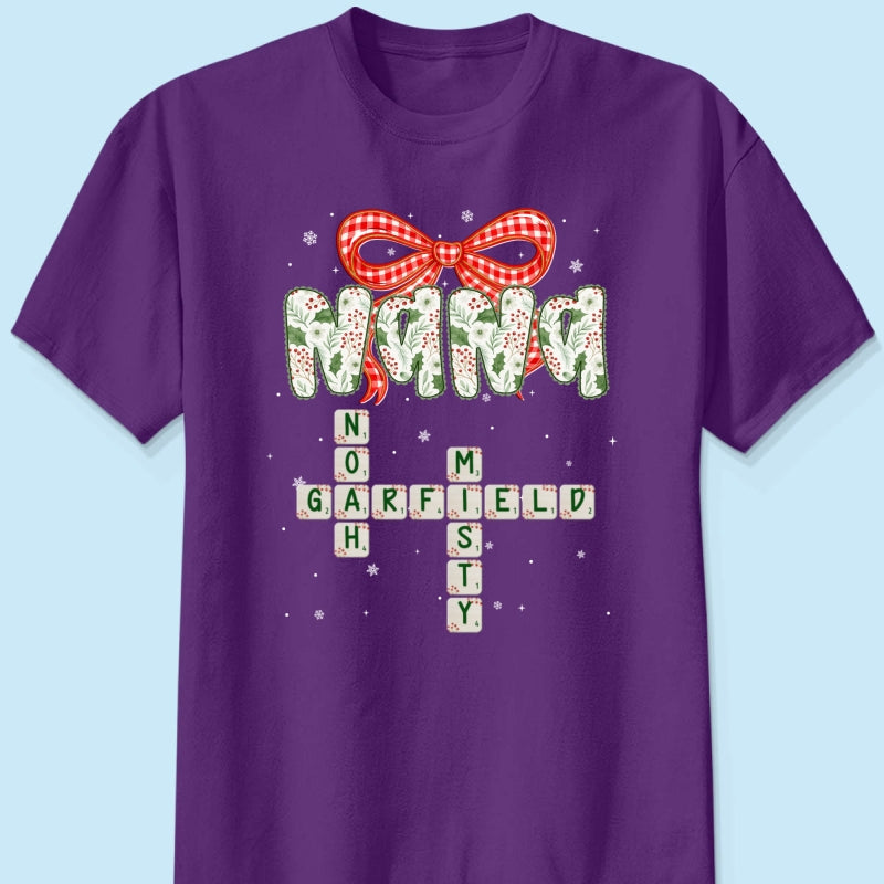 Grandma Coquette Floral Christmas Pattern Crossword Puzzle Art - Personalized Shirt
