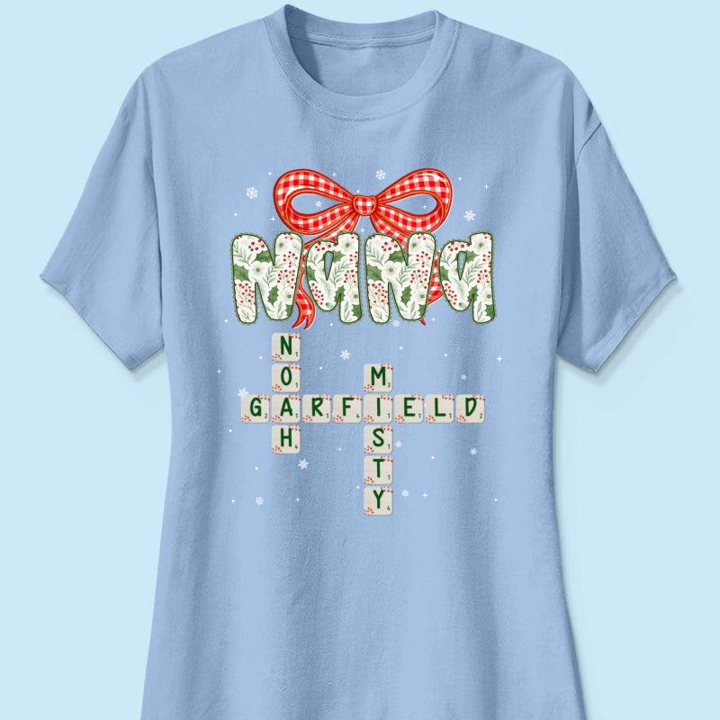 Grandma Coquette Floral Christmas Pattern Crossword Puzzle Art - Personalized Shirt