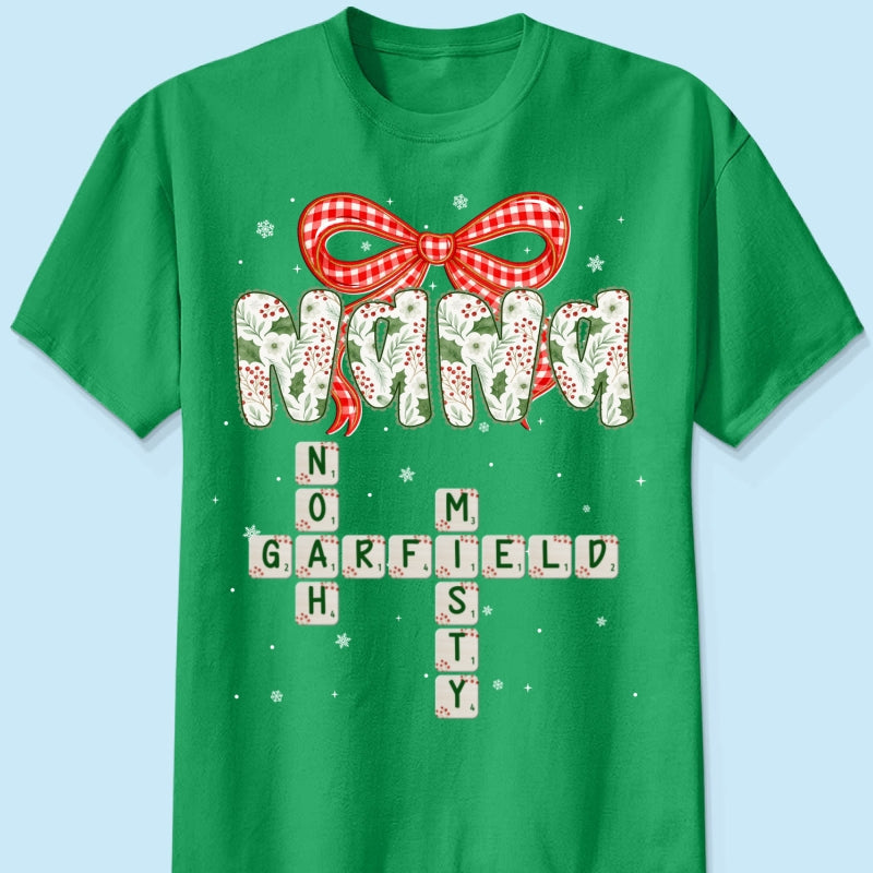 Grandma Coquette Floral Christmas Pattern Crossword Puzzle Art - Personalized Shirt