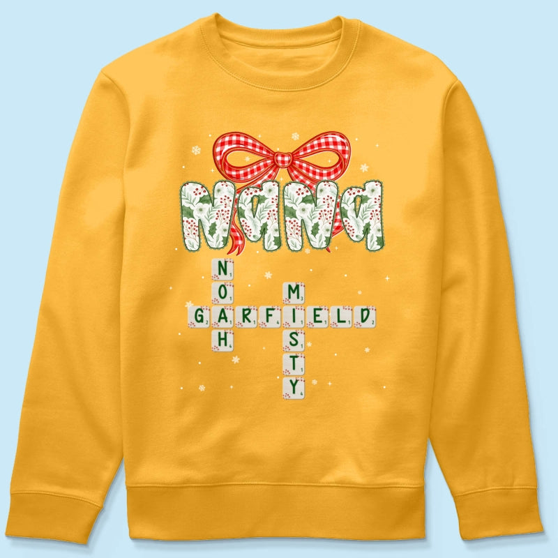 Grandma Coquette Floral Christmas Pattern Crossword Puzzle Art - Personalized Shirt