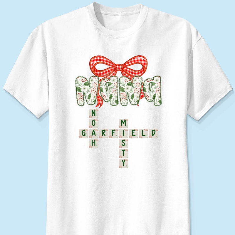 Grandma Coquette Floral Christmas Pattern Crossword Puzzle Art - Personalized Shirt