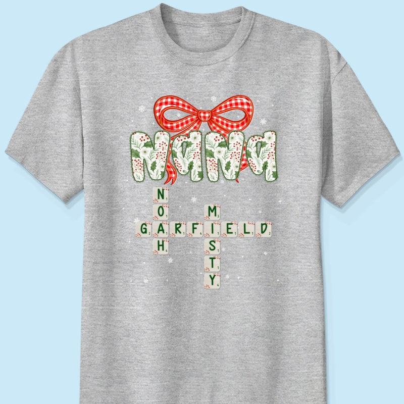 Grandma Coquette Floral Christmas Pattern Crossword Puzzle Art - Personalized Shirt