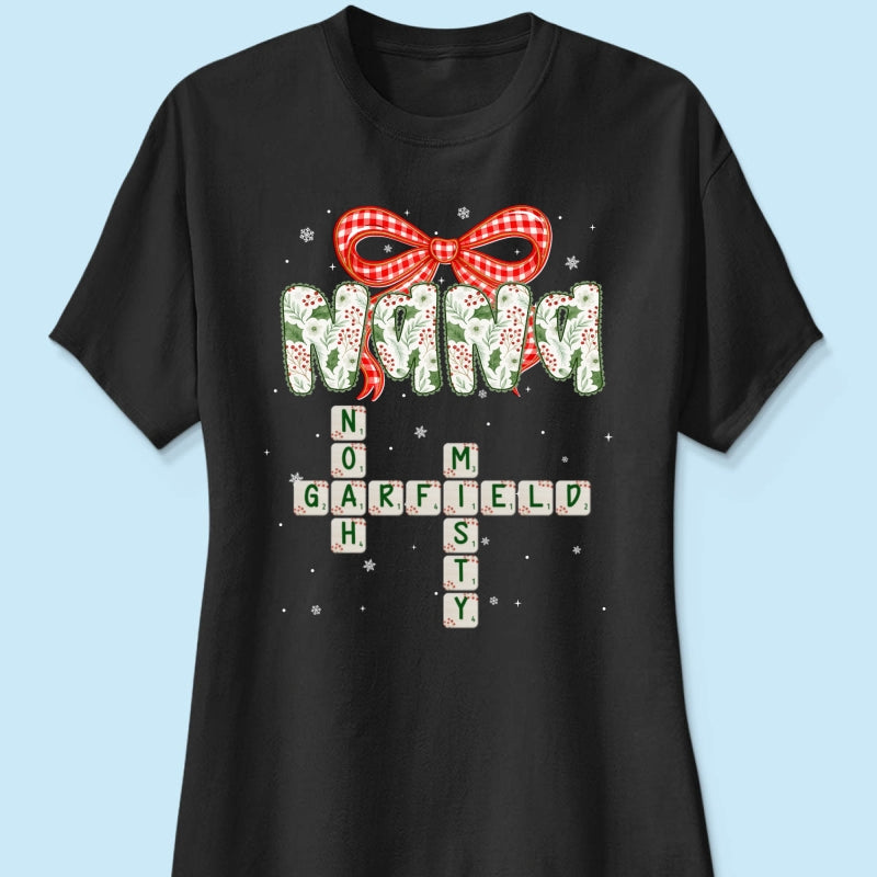 Grandma Coquette Floral Christmas Pattern Crossword Puzzle Art - Personalized Shirt