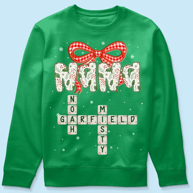 Grandma Coquette Floral Christmas Pattern Crossword Puzzle Art - Personalized Shirt