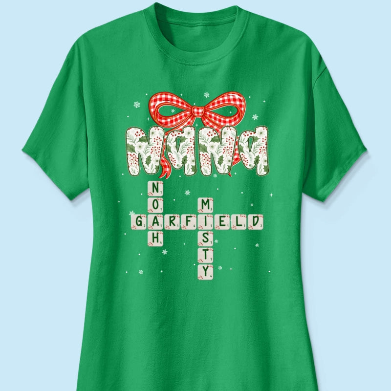Grandma Coquette Floral Christmas Pattern Crossword Puzzle Art - Personalized Shirt
