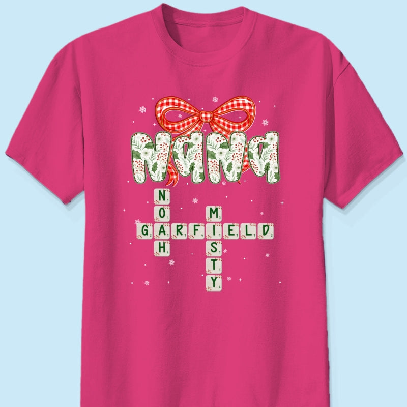 Grandma Coquette Floral Christmas Pattern Crossword Puzzle Art - Personalized Shirt