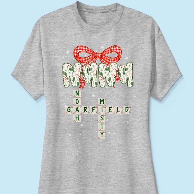 Grandma Coquette Floral Christmas Pattern Crossword Puzzle Art - Personalized Shirt