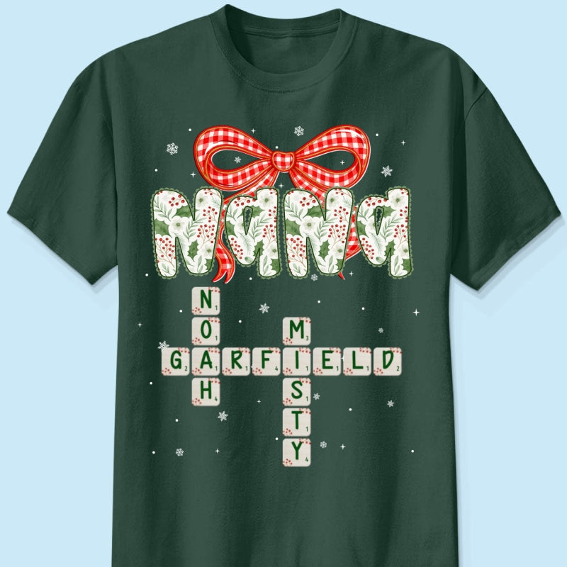 Grandma Coquette Floral Christmas Pattern Crossword Puzzle Art - Personalized Shirt