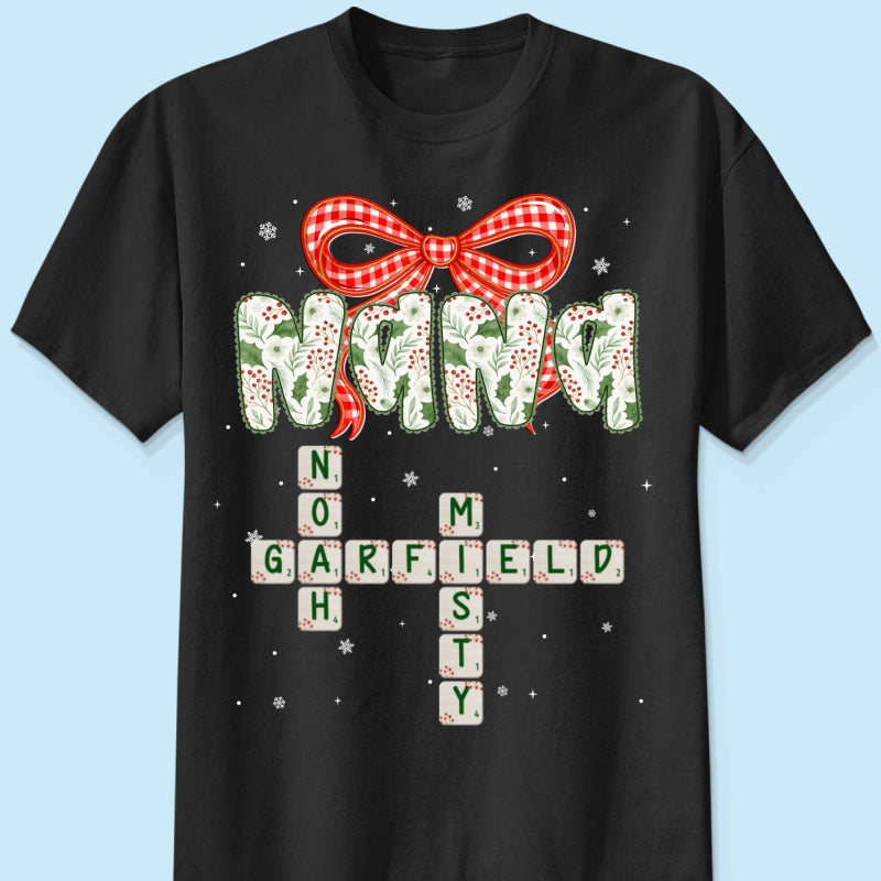 Grandma Coquette Floral Christmas Pattern Crossword Puzzle Art - Personalized Shirt