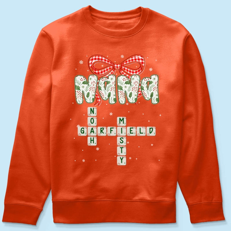 Grandma Coquette Floral Christmas Pattern Crossword Puzzle Art - Personalized Shirt
