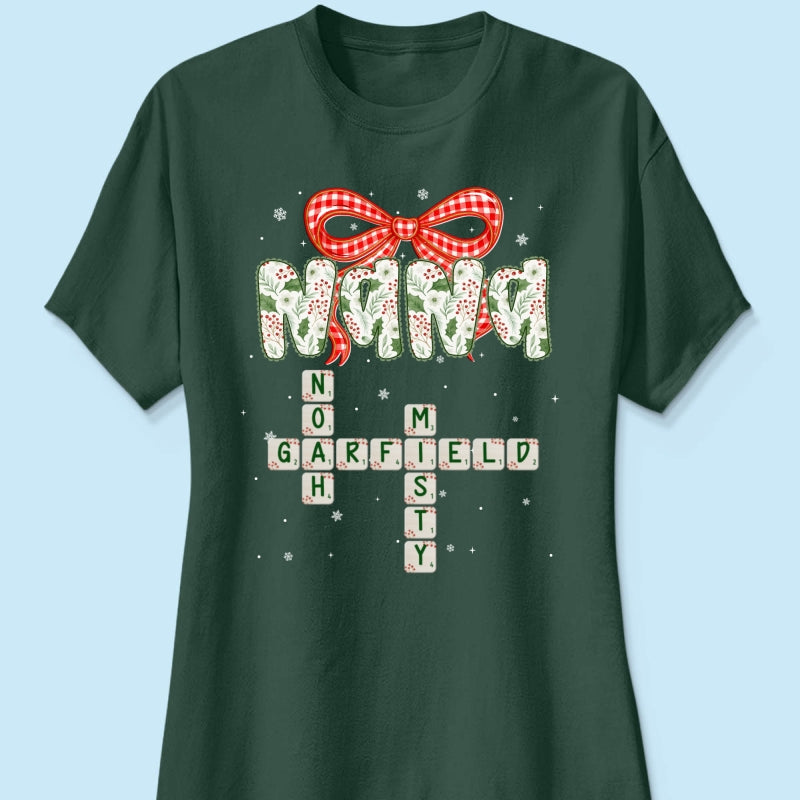Grandma Coquette Floral Christmas Pattern Crossword Puzzle Art - Personalized Shirt