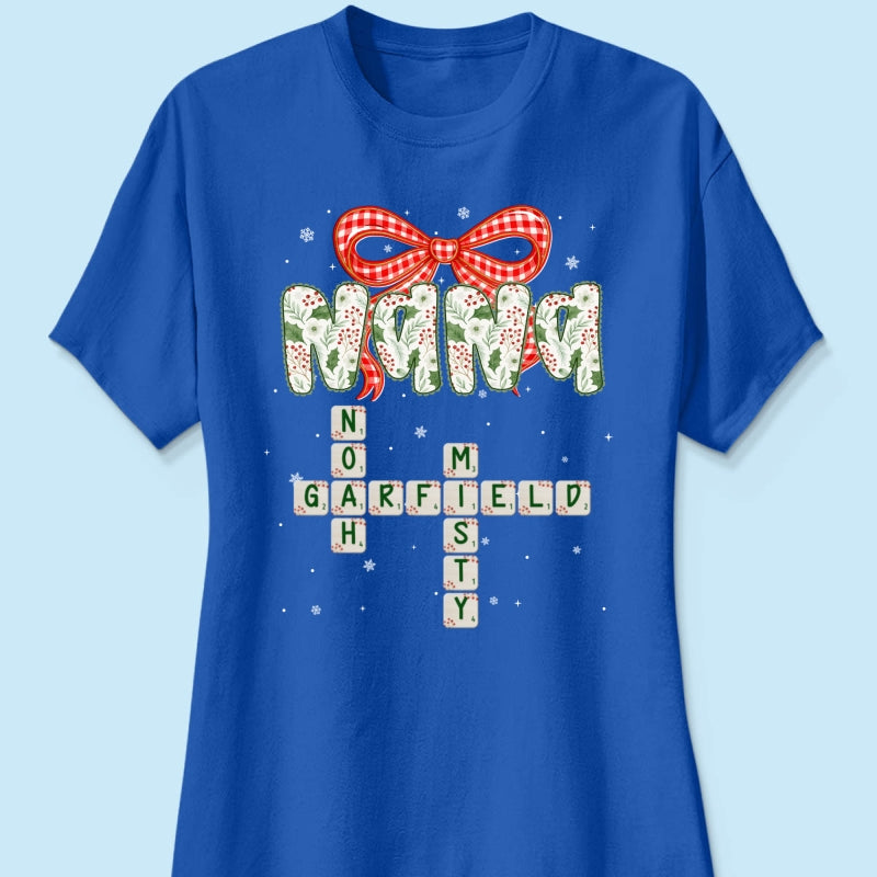 Grandma Coquette Floral Christmas Pattern Crossword Puzzle Art - Personalized Shirt