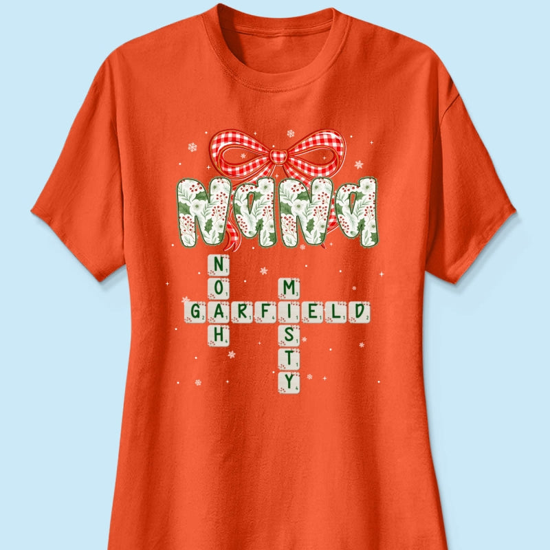 Grandma Coquette Floral Christmas Pattern Crossword Puzzle Art - Personalized Shirt