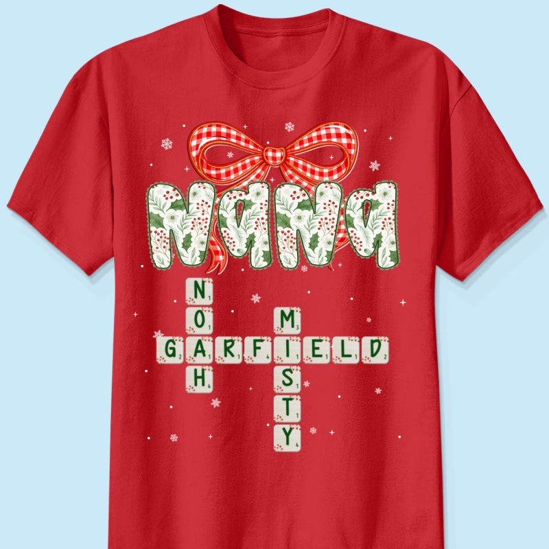 Grandma Coquette Floral Christmas Pattern Crossword Puzzle Art - Personalized Shirt